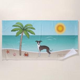 Seal And White Iggy Dog At Tropical Summer Beach - Beach Towel