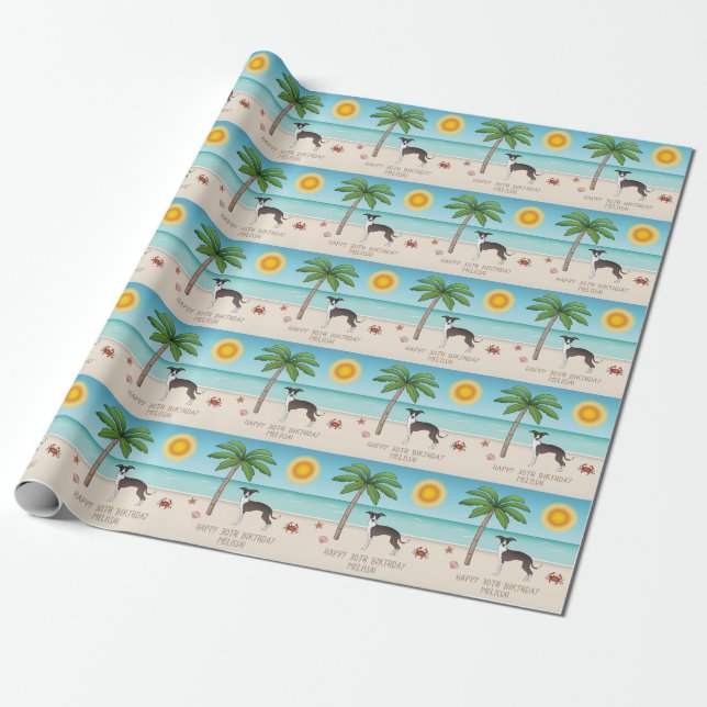 Seal And White Iggy Dog At Tropical Summer Beach Wrapping Paper (Unrolled)