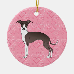 Seal And White Iggy Dog Pink Hearts Pet Memorial Ceramic Tree Decoration