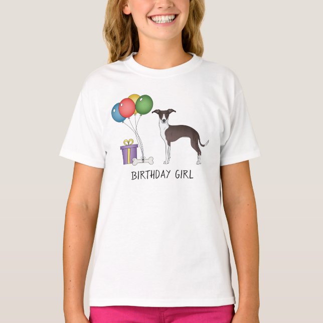 Seal And White Italian Greyhound - Birthday Girl T-Shirt (Front)