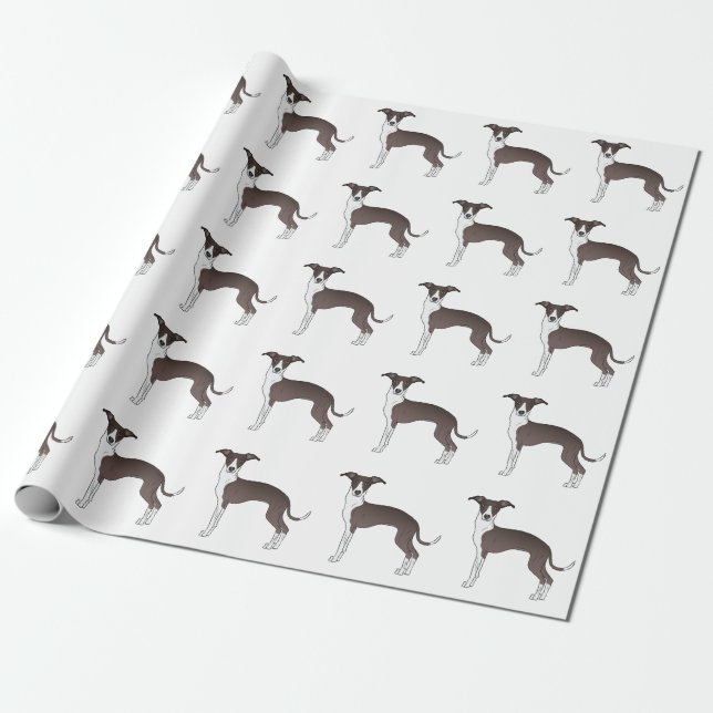 Seal And White Italian Greyhound Cute Dog Pattern Wrapping Paper (Unrolled)