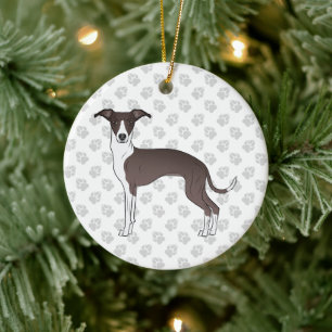 Seal And White Italian Greyhound Dog With Paws Ceramic Tree Decoration