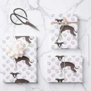 Seal And White Italian Greyhound Dogs With Paws Wrapping Paper Sheet
