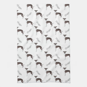 Seal And White Italian Greyhound Pattern And Name Tea Towel