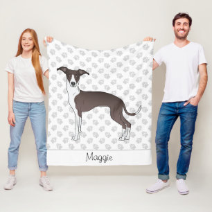 Seal And White Italian Greyhound With Custom Name Fleece Blanket