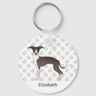 Seal And White Italian Greyhound With Custom Name Key Ring