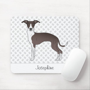 Seal And White Italian Greyhound With Custom Name Mouse Mat