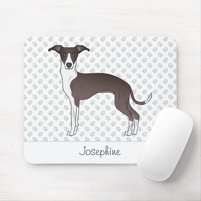 Seal And White Italian Greyhound With Custom Name Mouse Mat (With Mouse)