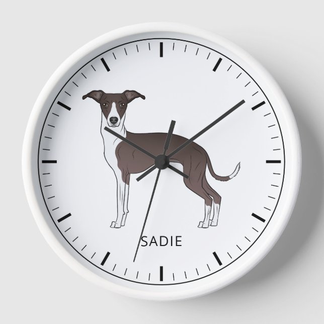 Seal And White Italian Greyhound With Custom Text Clock (Front)