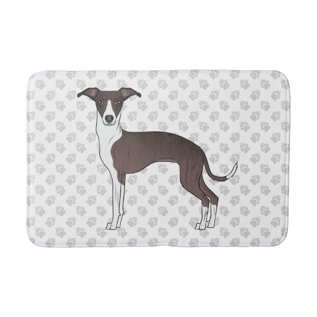 Seal And White Italian Greyhound With Paw Pattern Bath Mat (Front)