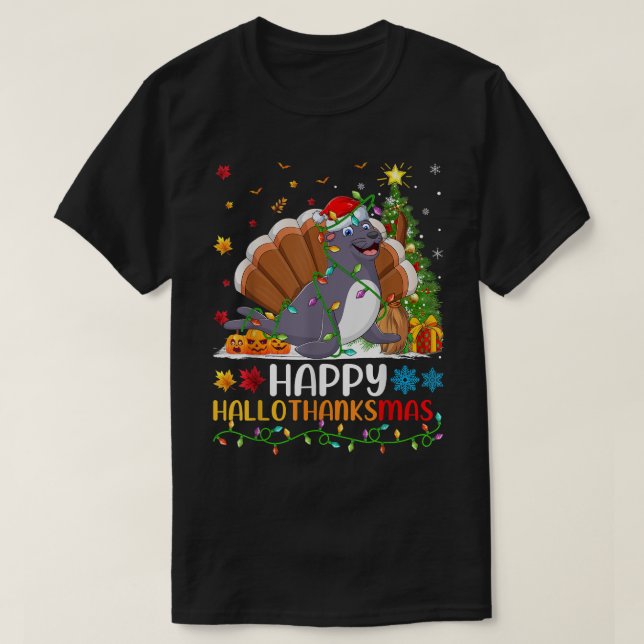 Seal Animal Lover Funny Happy Seal HelloThanksMas  T-Shirt (Design Front)