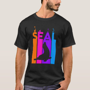 Seal Animal Rainbow Bubble With Silhouette T-Shirt