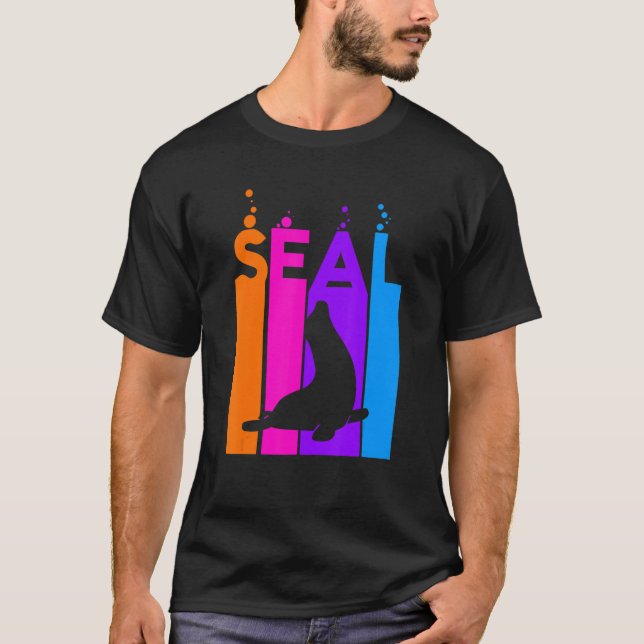 Seal Animal Rainbow Bubble With Silhouette T-Shirt (Front)