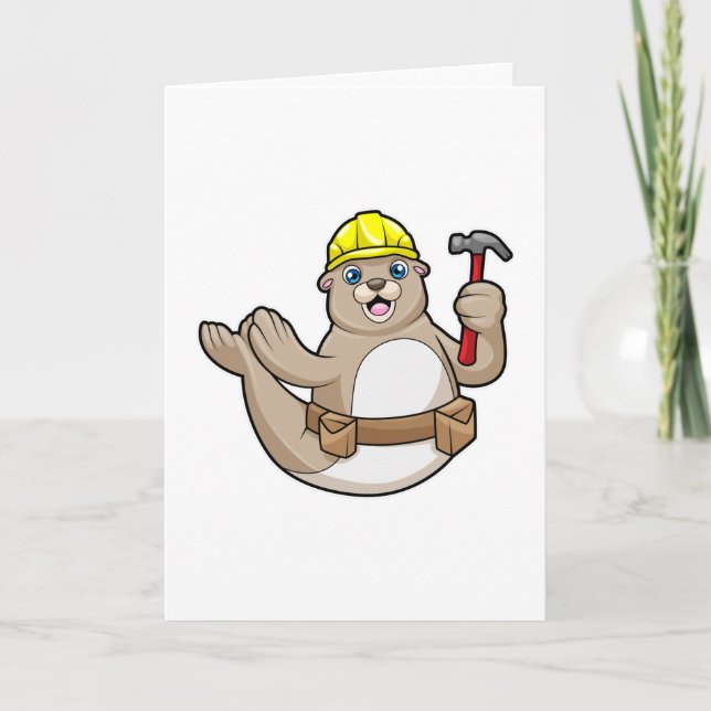 Seal as Carpenter with Hammer & Hat Card (Front)