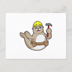 Seal as Carpenter with Hammer & Hat Postcard