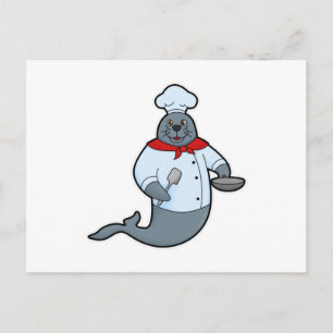 Seal as Cook with Pan & Spatula Postcard