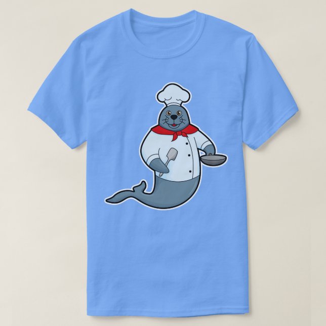 Seal as Cook with Pan Spatula T-Shirt (Design Front)