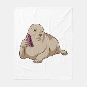 Seal as Hairdresser with Comb Fleece Blanket