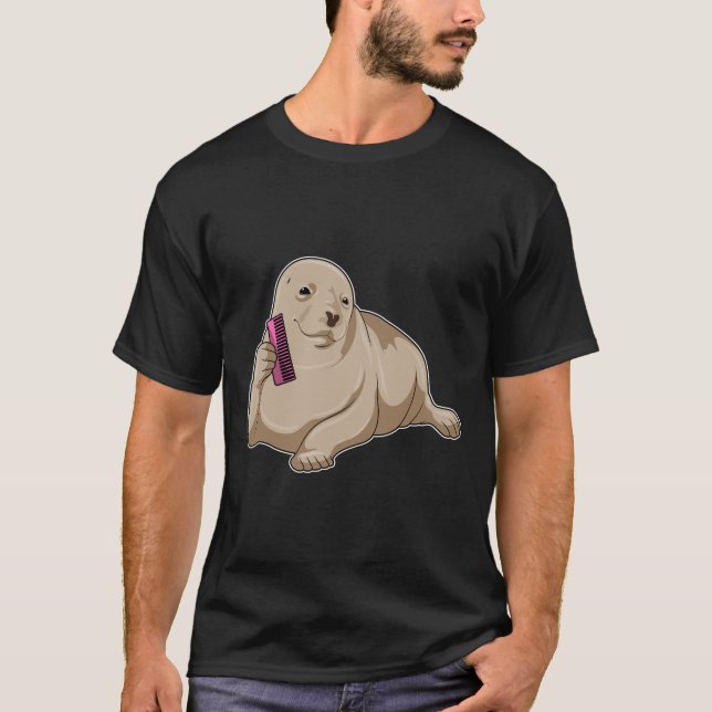Seal as Hairdresser with Comb T-Shirt (Front)