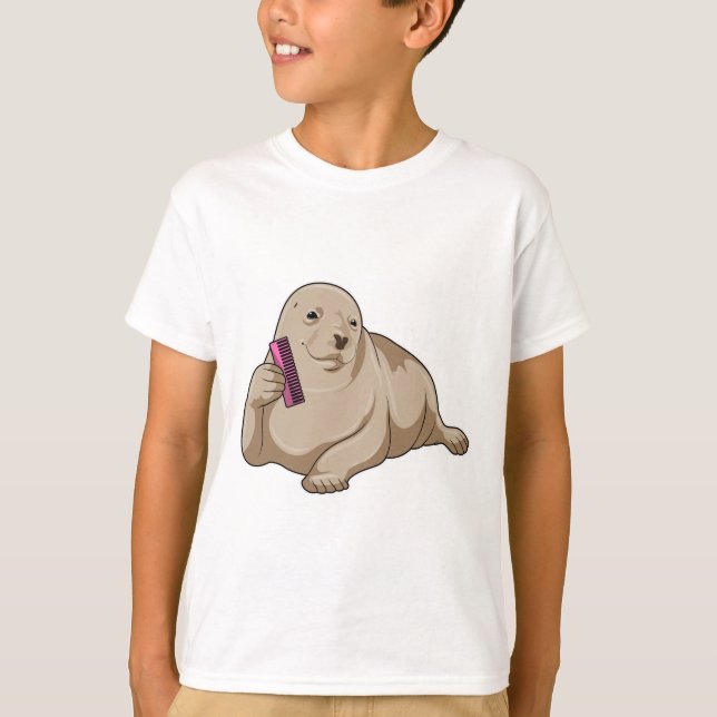 Seal as Hairdresser with Comb T-Shirt (Front)