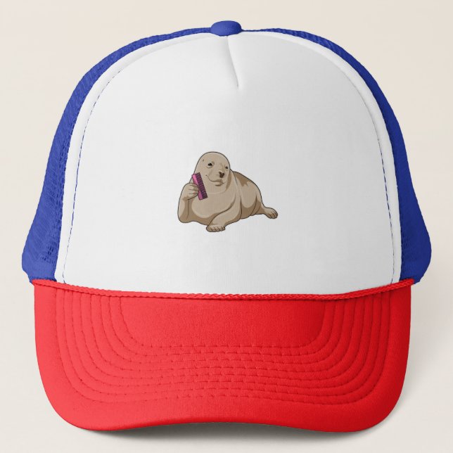 Seal as Hairdresser with Comb Trucker Hat (Front)