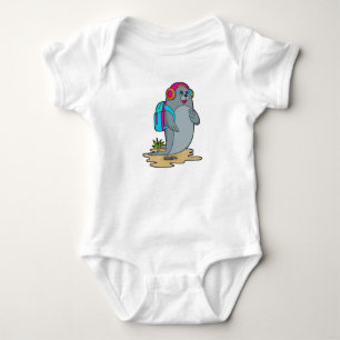Seal as Hiker with Backpack Baby Bodysuit