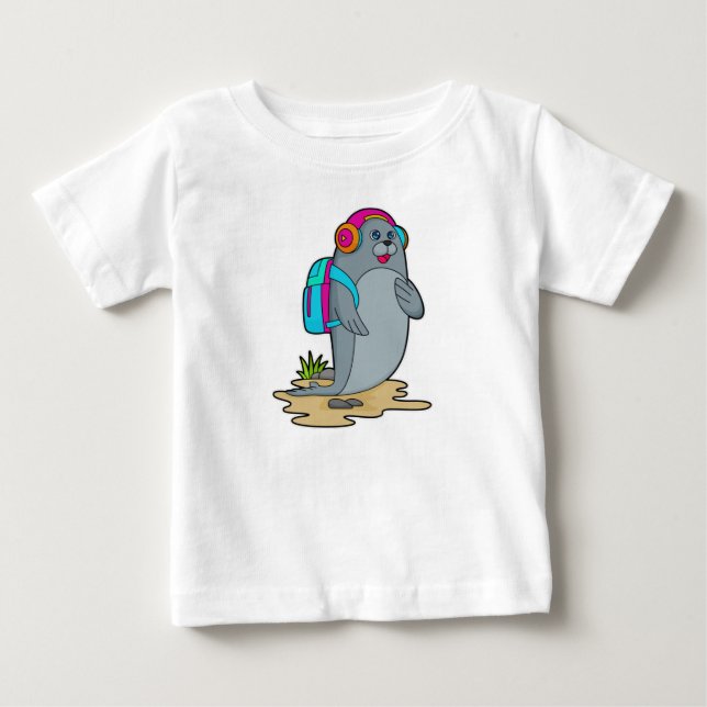 Seal as Hiker with Backpack Baby T-Shirt (Front)