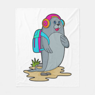 Seal as Hiker with Backpack Fleece Blanket