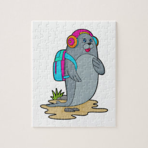 Seal as Hiker with Backpack Jigsaw Puzzle