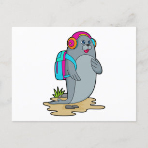 Seal as Hiker with Backpack Postcard