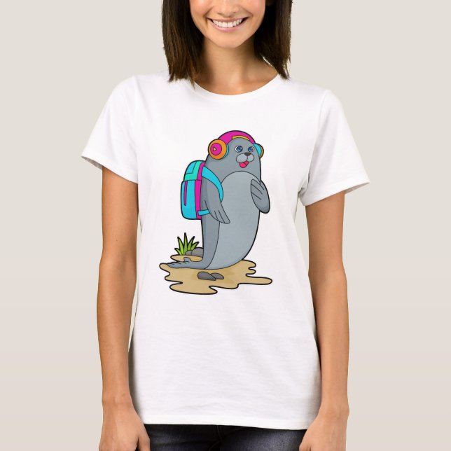 Seal as Hiker with Backpack T-Shirt (Front)