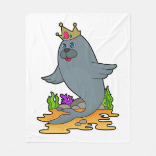 Seal as King with Crown Fleece Blanket