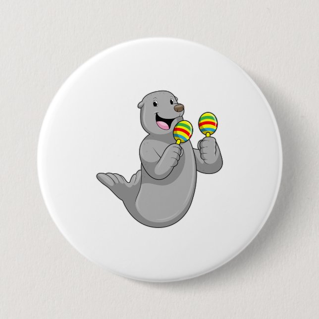 Seal as Musician with Maracas 7.5 Cm Round Badge (Front)