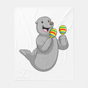 Seal as Musician with Maracas Fleece Blanket