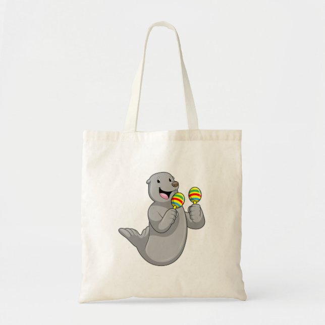 Seal as Musician with Maracas Tote Bag (Front)