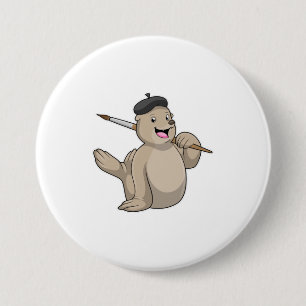 Seal as Painter with Paint brush 7.5 Cm Round Badge