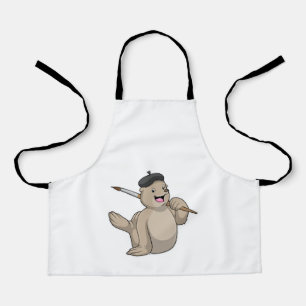 Seal as Painter with Paint brush Apron