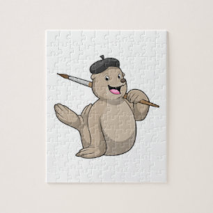 Seal as Painter with Paint brush Jigsaw Puzzle