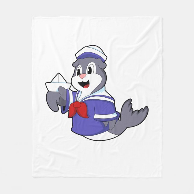 Seal as Sailor with Boat Fleece Blanket (Front)