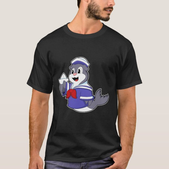 Seal as Sailor with Boat T-Shirt (Front)