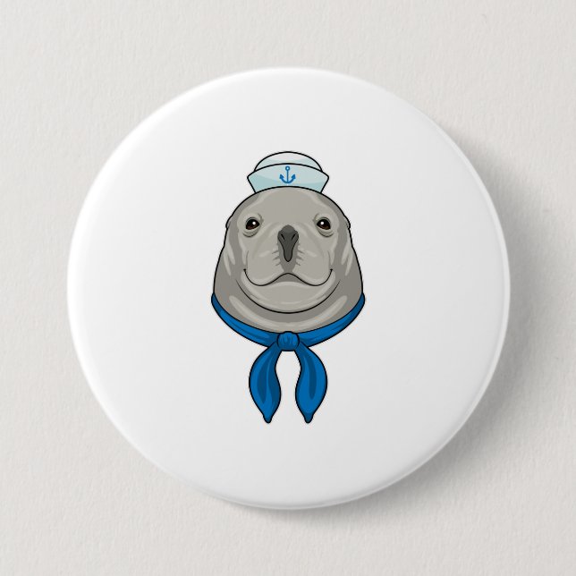Seal as Sailor with Sailor hat 7.5 Cm Round Badge (Front)