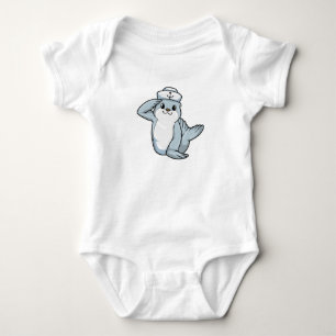 Seal as Sailor with Sailor hat Baby Bodysuit
