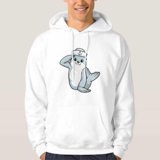 Seal as Sailor with Sailor hat Hoodie (Front)