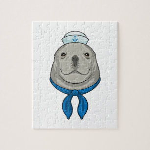 Seal as Sailor with Sailor hat Jigsaw Puzzle