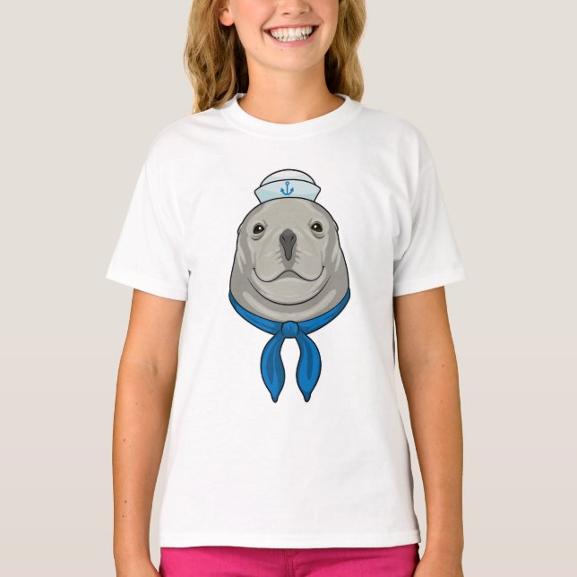 Seal as Sailor with Sailor hat T-Shirt (Front)