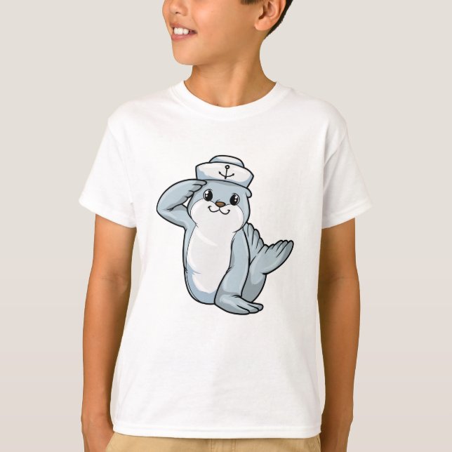 Seal as Sailor with Sailor hat T-Shirt (Front)