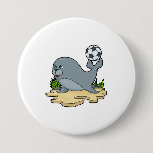 Seal as Soccer player with Soccer 7.5 Cm Round Badge