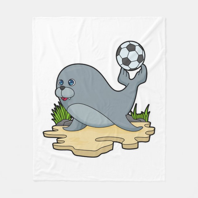 Seal as Soccer player with Soccer Fleece Blanket (Front)