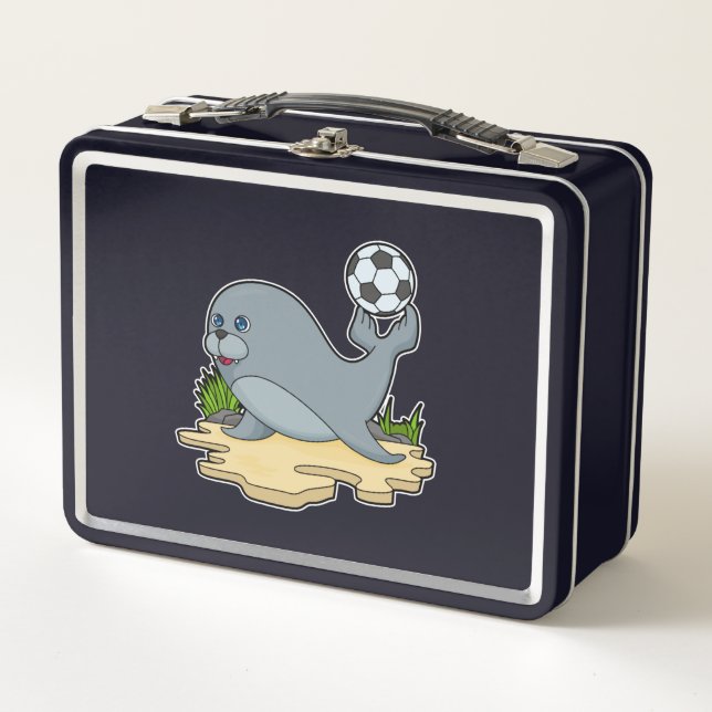 Seal as Soccer player with Soccer Metal Lunch Box (Front)