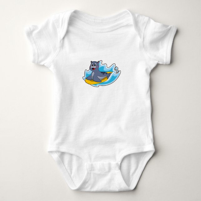 Seal as Surfer with Surfboard Baby Bodysuit (Front)